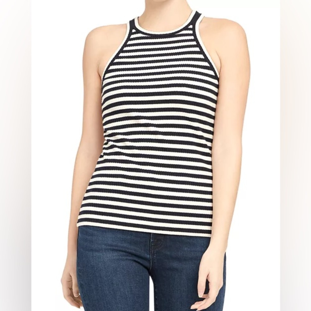 THEORY striped Rib Stretch Cotton Racer Tank